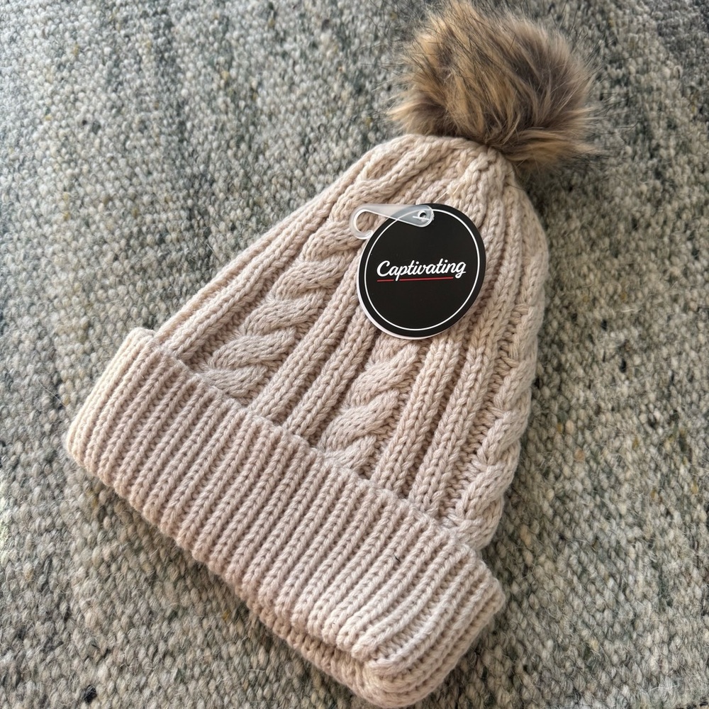 ASU Cable Knit Beanie with Furry Pom - Picture 6 of 9